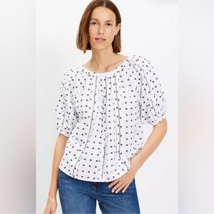 Loft White Black Cutout Raglan Sleeve Blouse Size XL